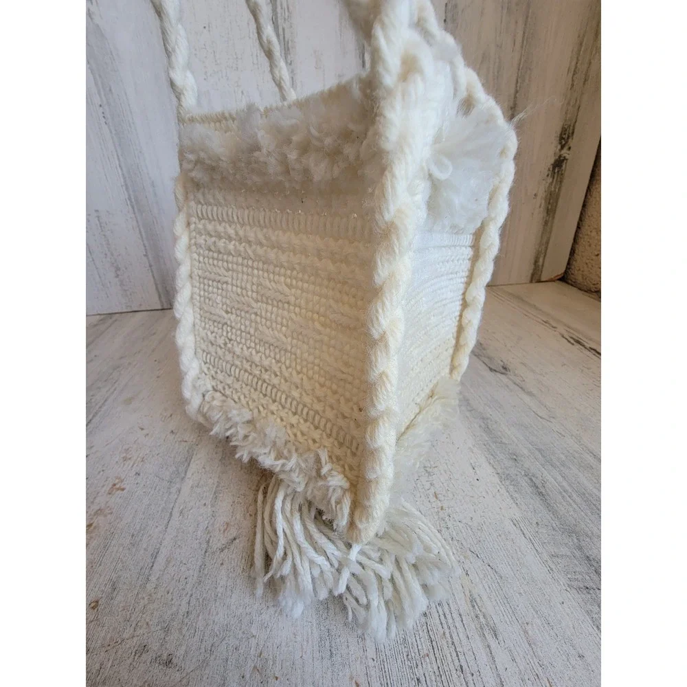 Plush crochet white hanging basket tassel unique home decor figure